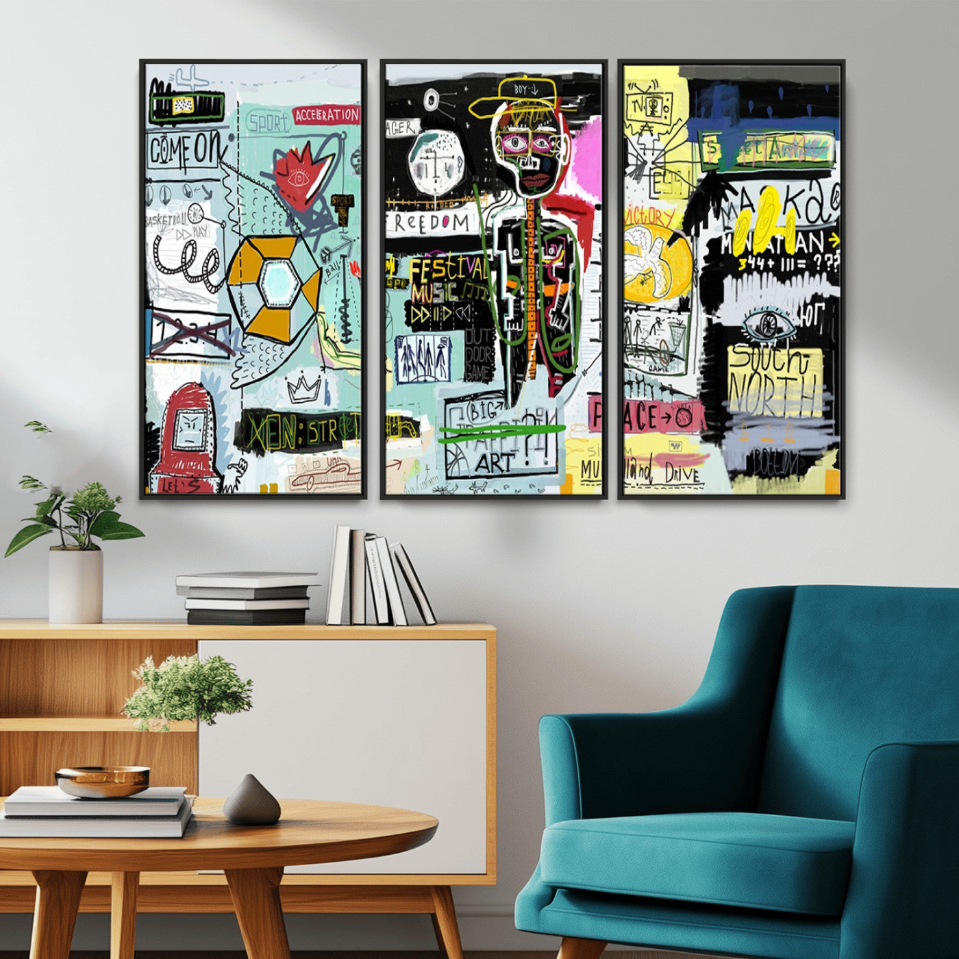 MGV-FC-48X32-3P - Abstract Graffiti Canvas Street Art-Inspired Graffiti Triptych Canvas – Modern Abstract Wall Art for