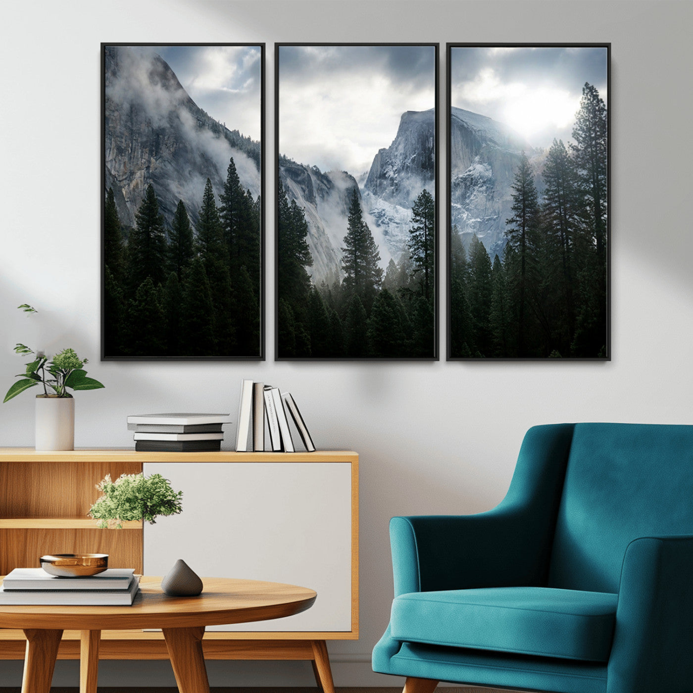 MGV-FC-48X32-3P - Yosemite National Park El Capitan Foggy Mountain Wall Art | Large Canvas Print for Living Room,