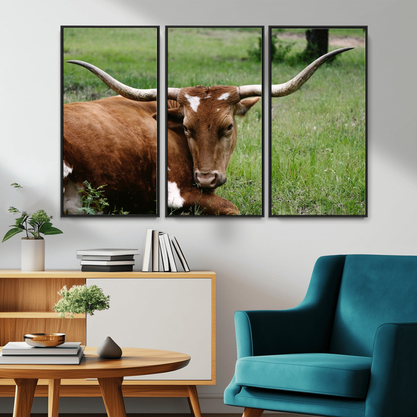 MGV-FC-48X32-3P - Longhorn Cow Animal Wall Art Canvas Print