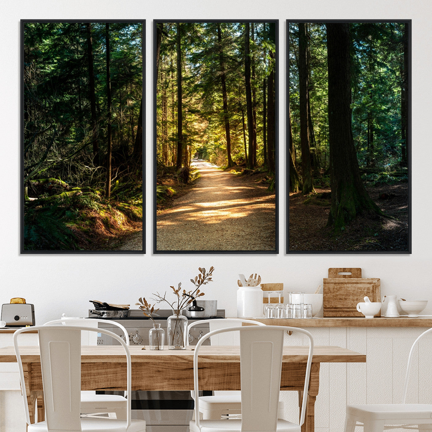 51762-MGV-CV-36X24-Sunlit Forest Pathway Canvas Print | 3 Panel Large Nature Wall Art for Living Room, Office, or Modern Space | Tranquil Scenic Forest, Ready