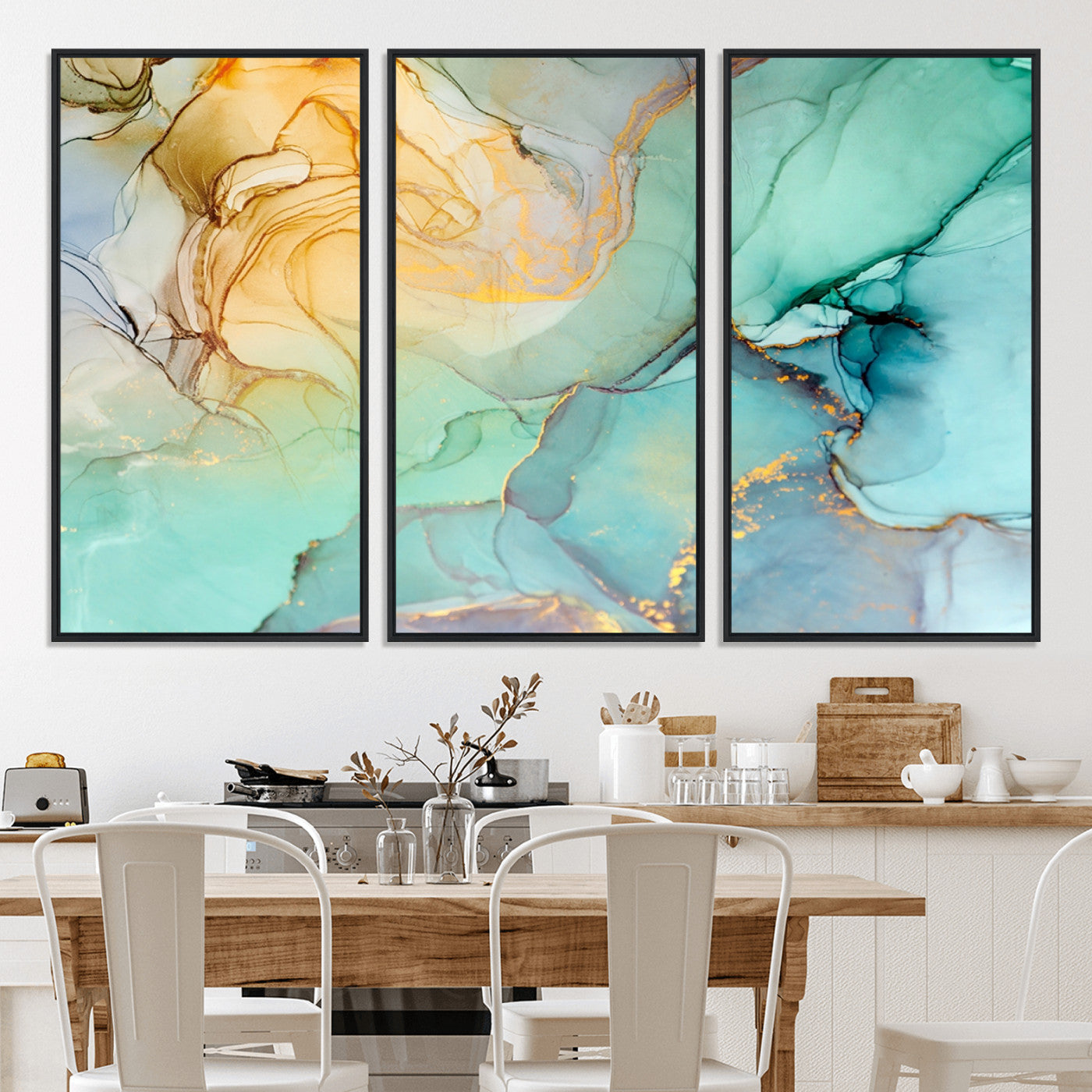 47242-MGV-CV-36X24-Green Marble Fluid Effect Wall Art Abstract Canvas Wall Art Print