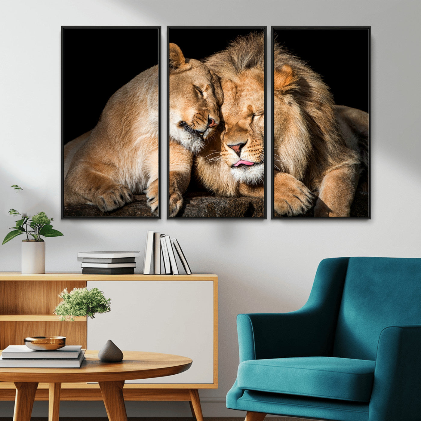 MGV-FC-48X32-3P - Lion and Lioness Wall Art Print Canvas | 3-Panel African Wildlife Canvas Print | Animal-Themed Art