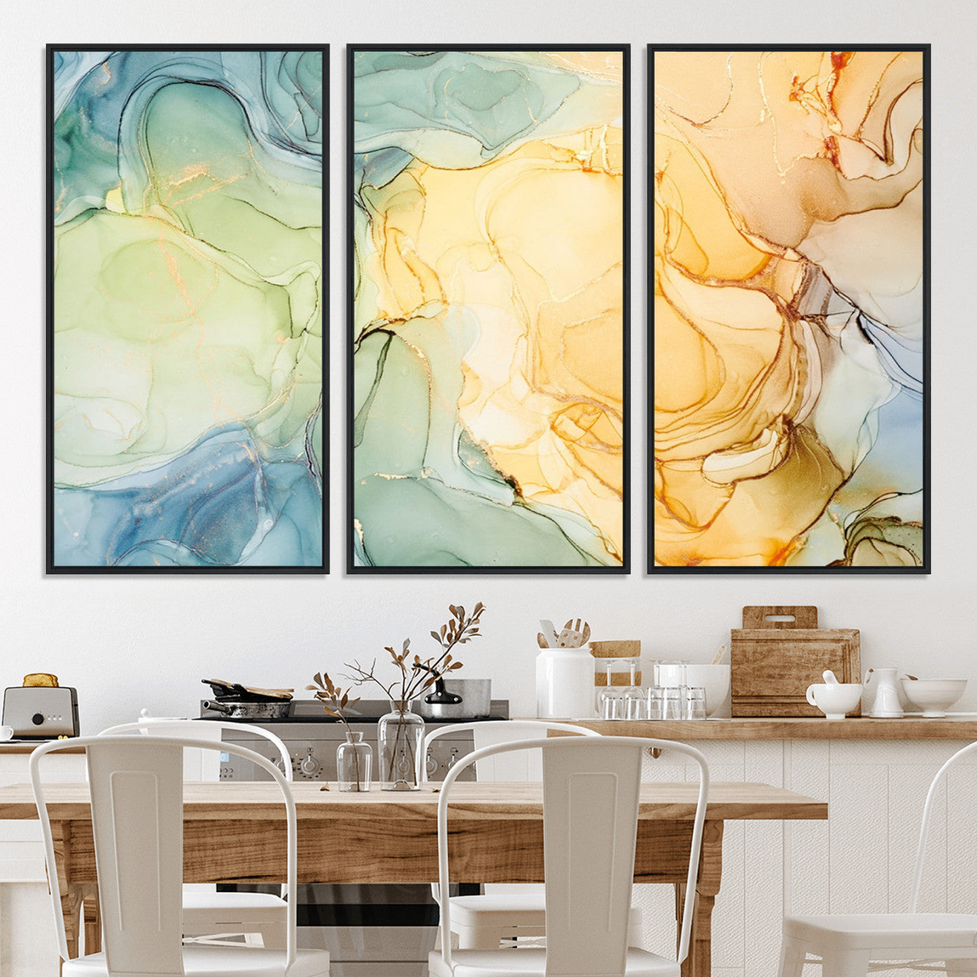 42195-MGV-CV-36X24-Green and Yellow Marble Fluid Effect Wall Art, Green and Yellow Marble Canvas Wall Art Print