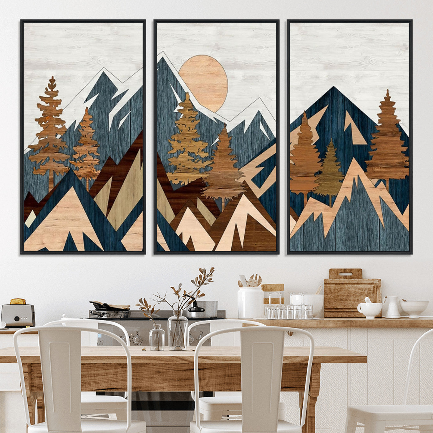 91467-MGV-CV-36X24-Abstract Wood Panel Effect Mountain Range Top Wall Art Canvas Print