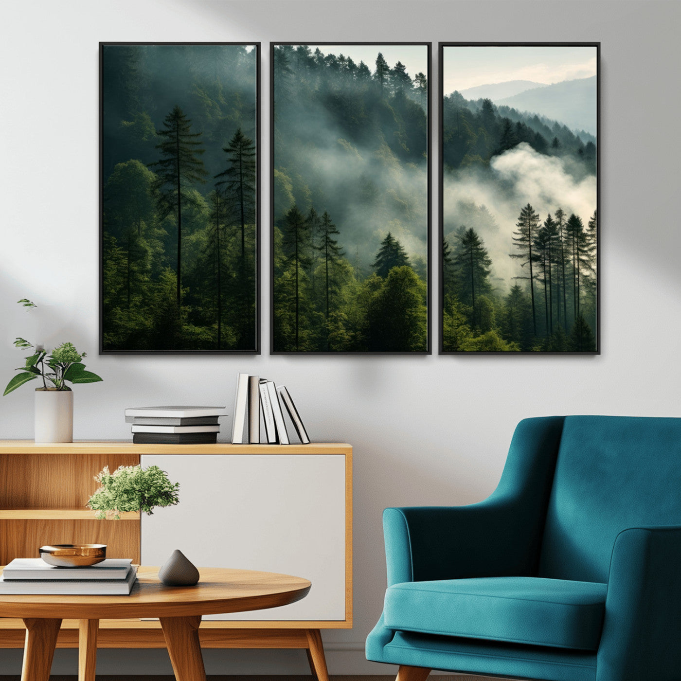 MGV-FC-48X32-3P - Misty Forest Wall Art Premium Canvas Print a Foggy and Serene Atmosphere