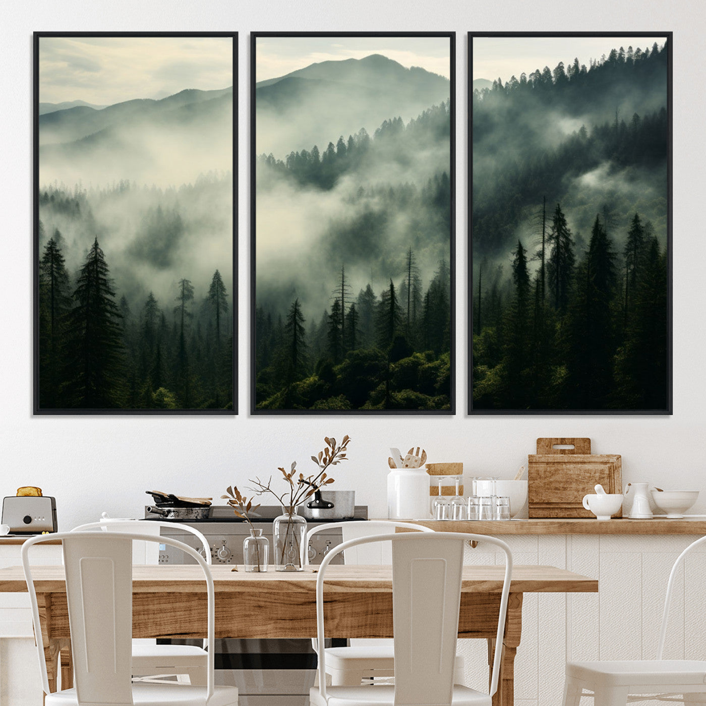 25295-MGV-CV-36X24-Captivating Misty Forest Wall Art Premium Canvas Print a Foggy and Serene Atmosphere
