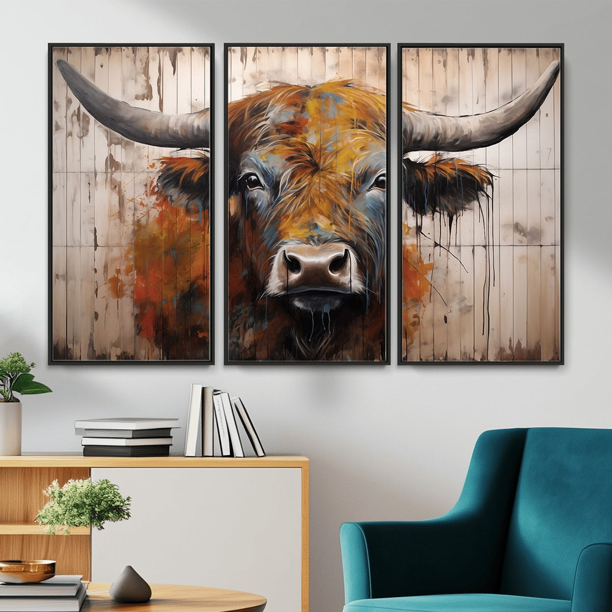 47284-MGV-CV-24X16 - Abstract Bull Highland Cow Canvas Wall Art Print