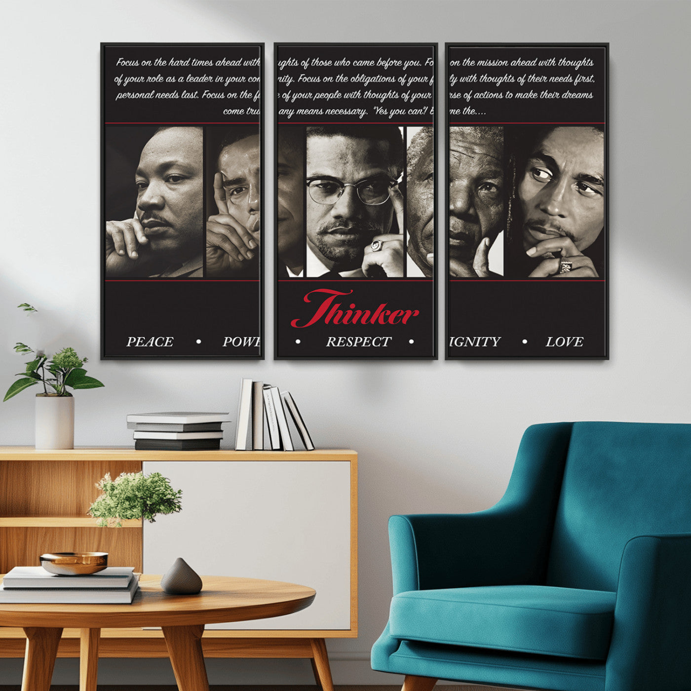 MGV-FC-48X32-3P - Thinkers of Wall Art Canvas Print - Inspirational Wall Art Featuring Icons of Peace, Power, and