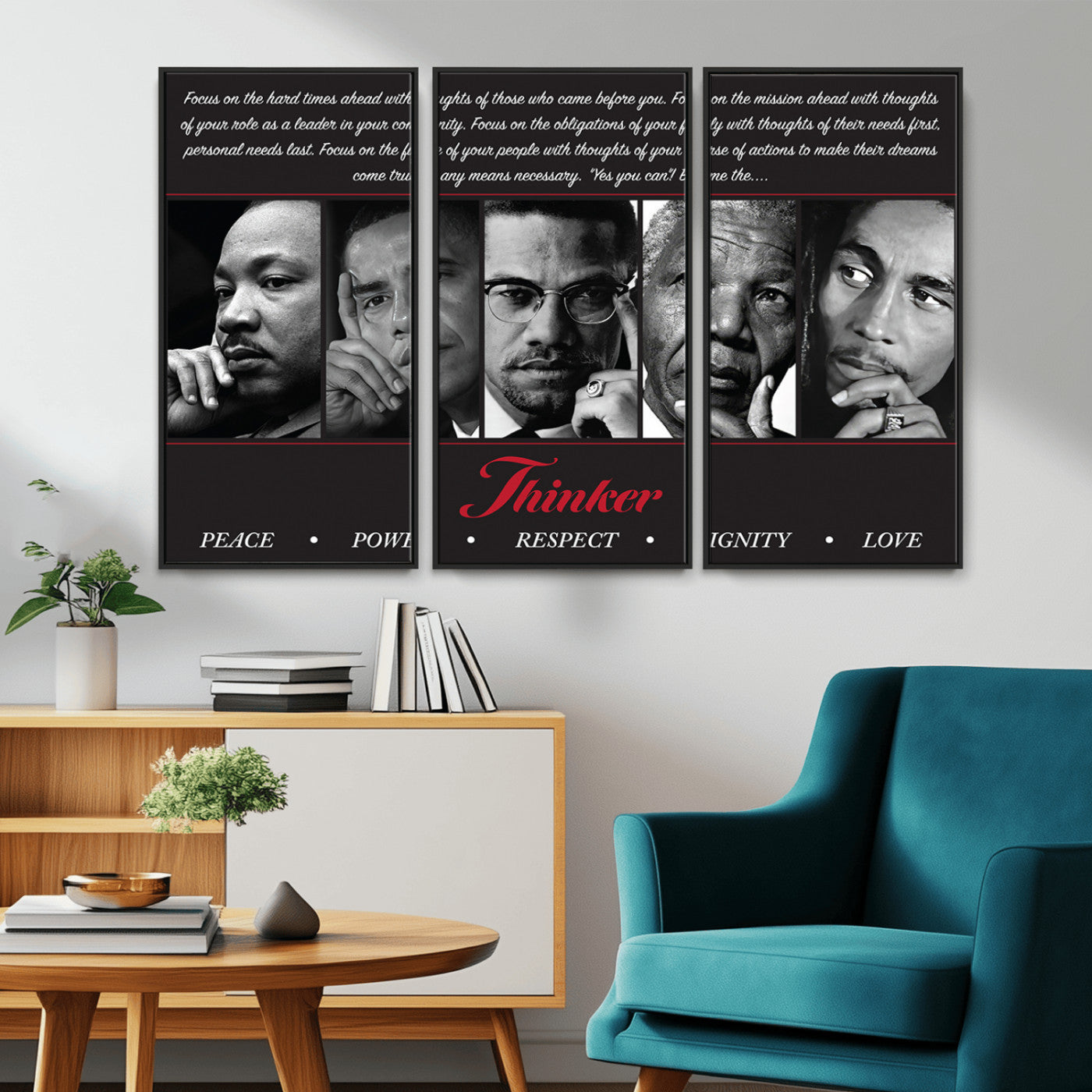 MGV-FC-48X32-3P - Thinker Peace Power Respect Dignity Wall Art | Thinkers of Changel Wall Art Featuring Icons of