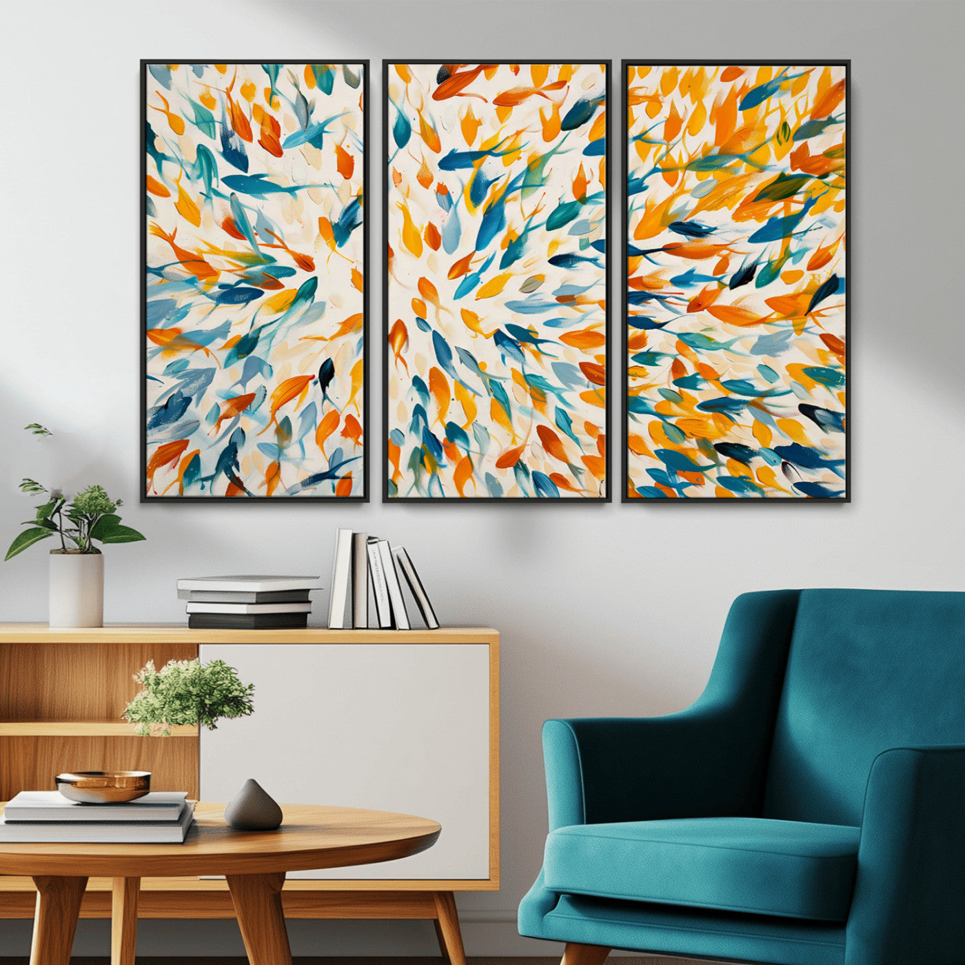 59969-MGV-FC-48X32-3P_Black-Colorful Fish Wall Art Print – Abstract Ocean-Inspired Wall Art for Modern Spaces | Framed Canvas,