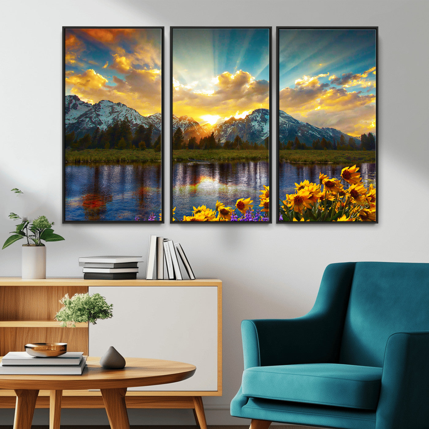 MGV-FC-48X32-3P - Grand Teton Park Amazing Mountain Landscape Sunset Wall Art Canvas Print