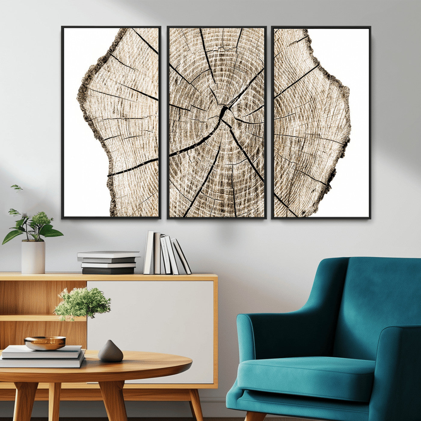 MGV-FC-48X32-3P - Abstract Wood Tree Ring Wall Art - Ready to Hang Minimalist Wooden Design for Rustic & Contemporary