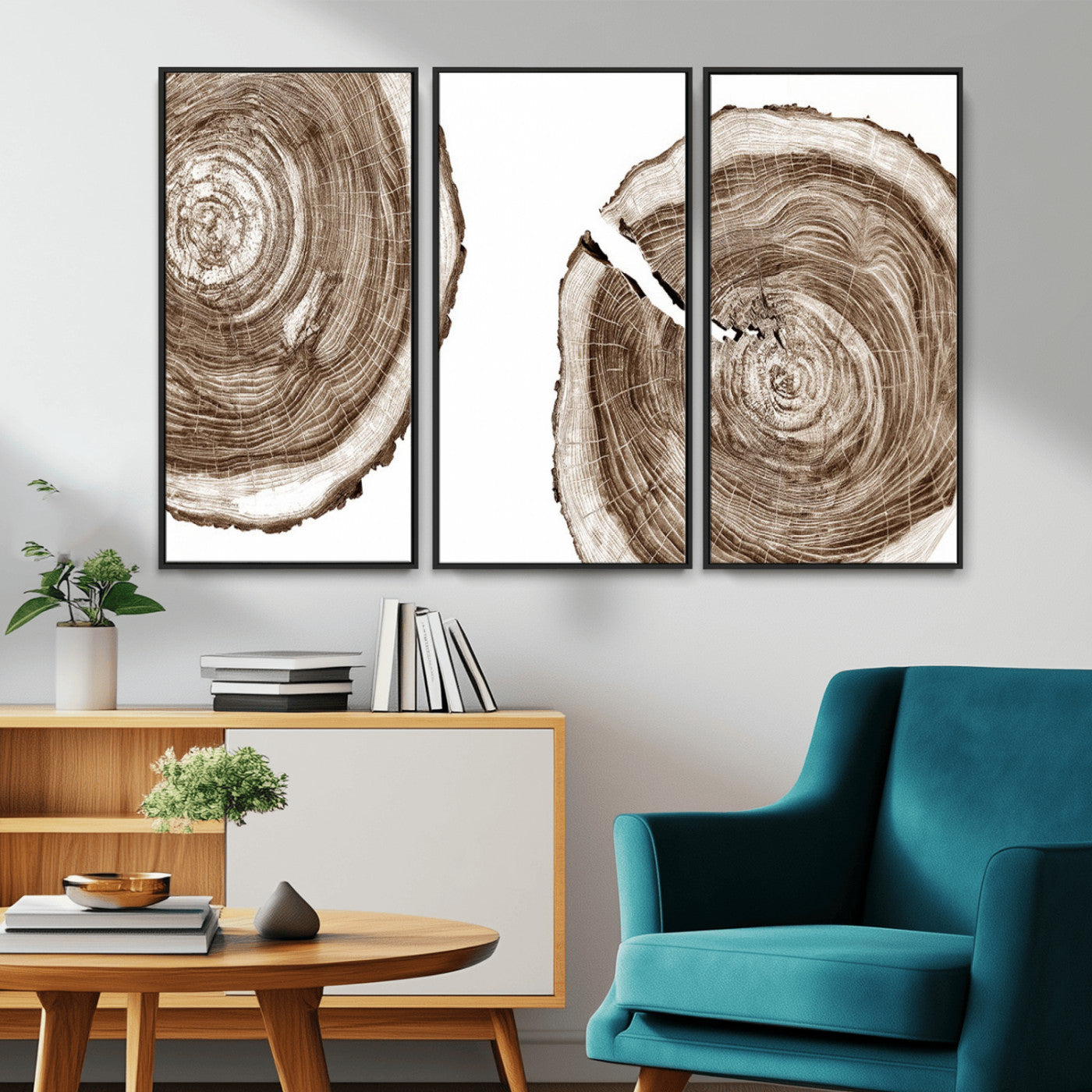 MGV-FC-48X32-3P - Wood Tree Ring Wall Art Canvas Prints, Tree Rings – Minimalist Black and White Wood Art | Triptych