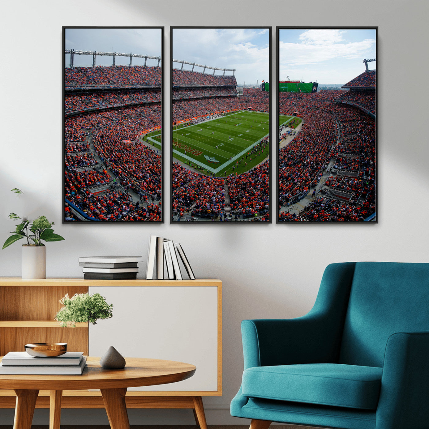 MGV-FC-48X32-3P - Denver Broncos Football Team Print - Empower Field Mile High Stadium Wall Art Canvas Print