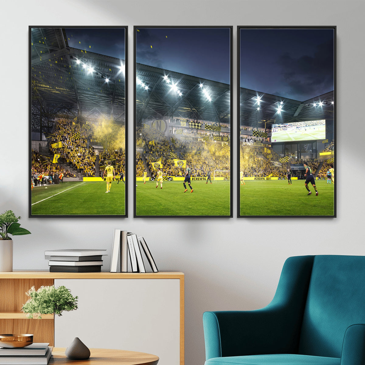65820-MGV-CV-36X24 - Columbus Crew Stadium Match Triple Canvas Wall Art - Dynamic MLS Game Scene Canvas Wall Art