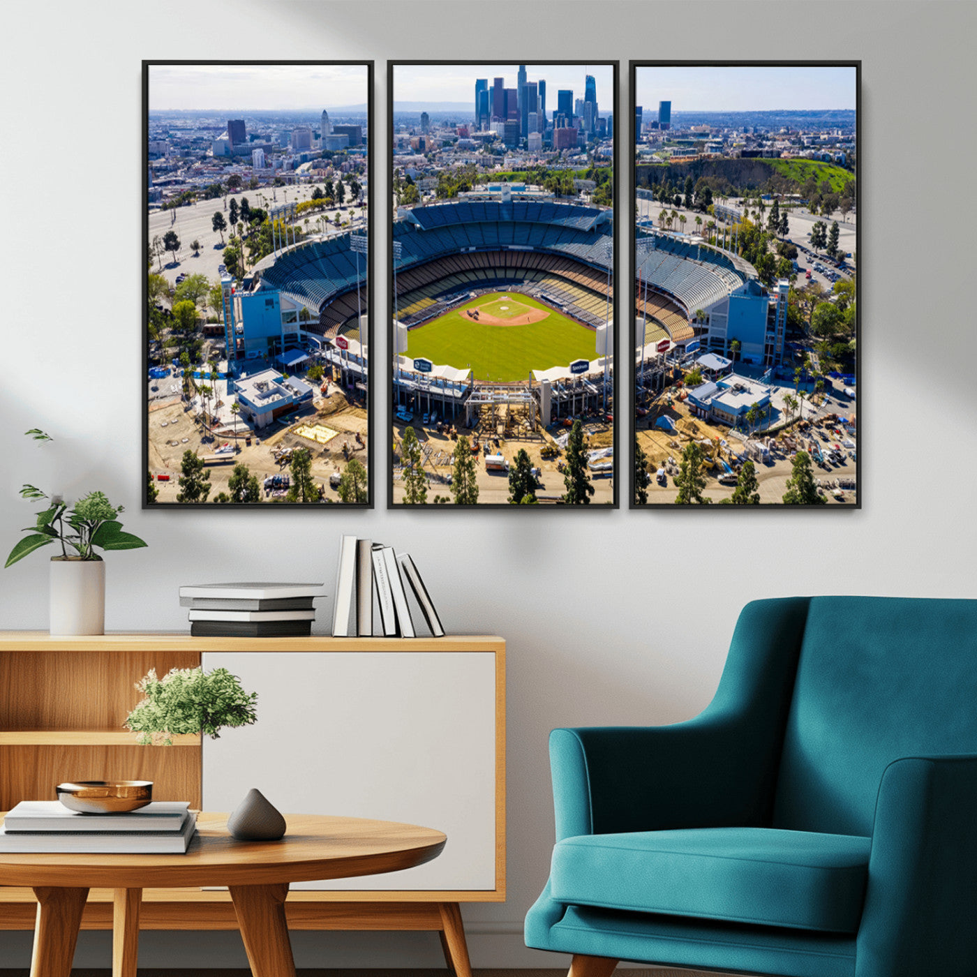 MGV-FC-48X32-3P - Los Angeles Dodgers Dodger Stadium Wall Art Canvas Print - MLB Baseball Stadium, Framed Los Angeles