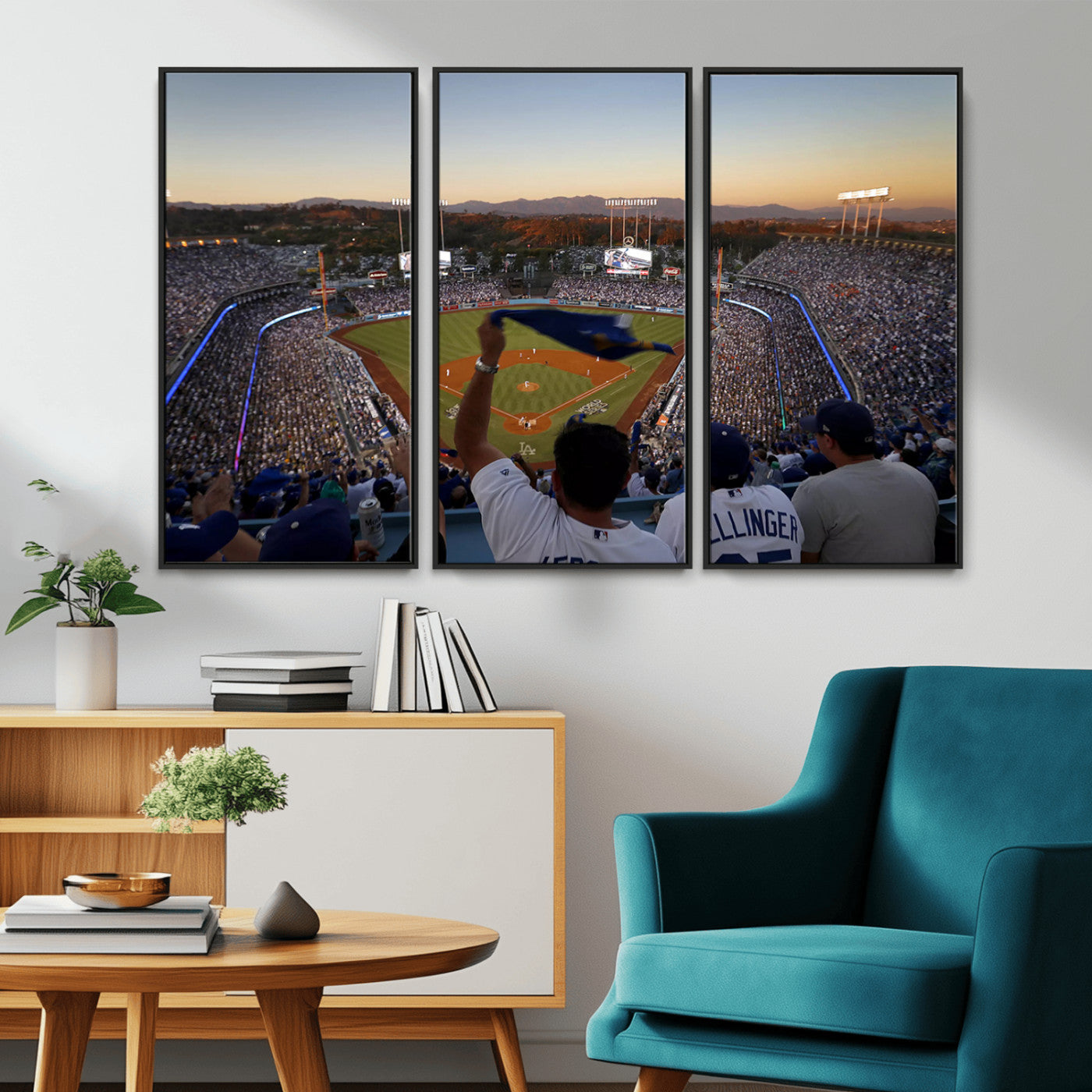 MGV-FC-48X32-3P - Dodger Stadium Sunset Game Triple Canvas Wall Art - Los Angeles Dodgers MLB Match