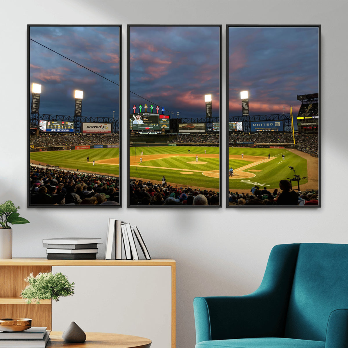96063-MGV-CV-36X24 - Chicago White Sox Baseball Team Print Canvas, Guaranteed Rate Field, Framed and Ready to Hang