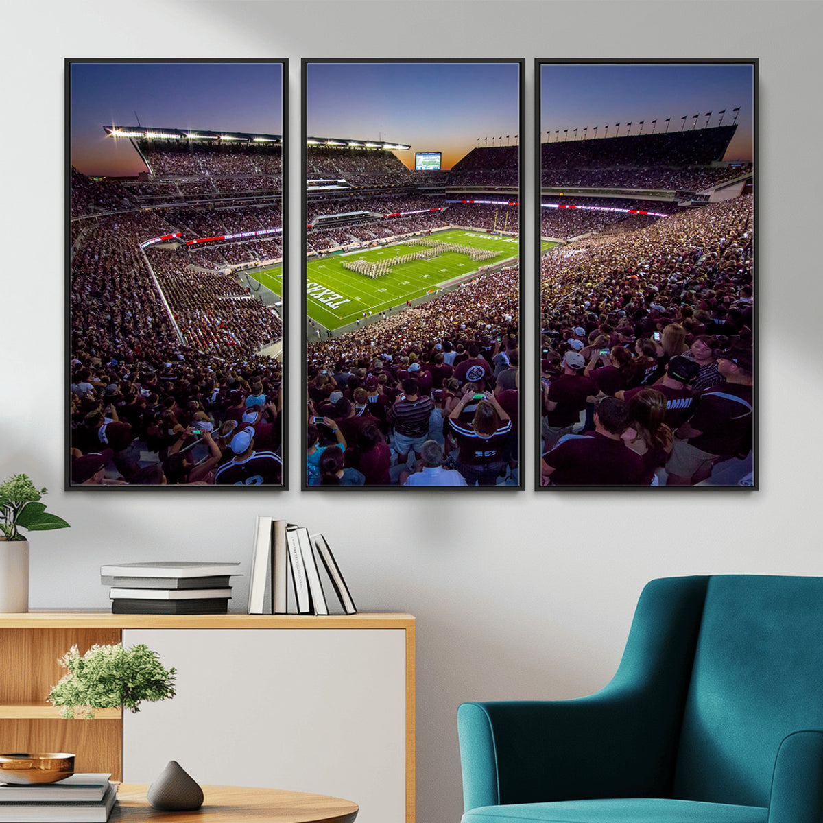 25148-MGV-CV-36X24 - Texas A&M University Aggies Football Team Print, College Station Kyle Field, Framed and Ready to Hang