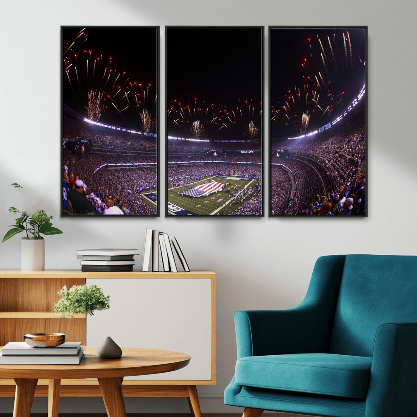 MGV-FC-48X32-3P - New York Giants Football Team Print - East Rutherford MetLife Stadium Wall Art Canvas Print
