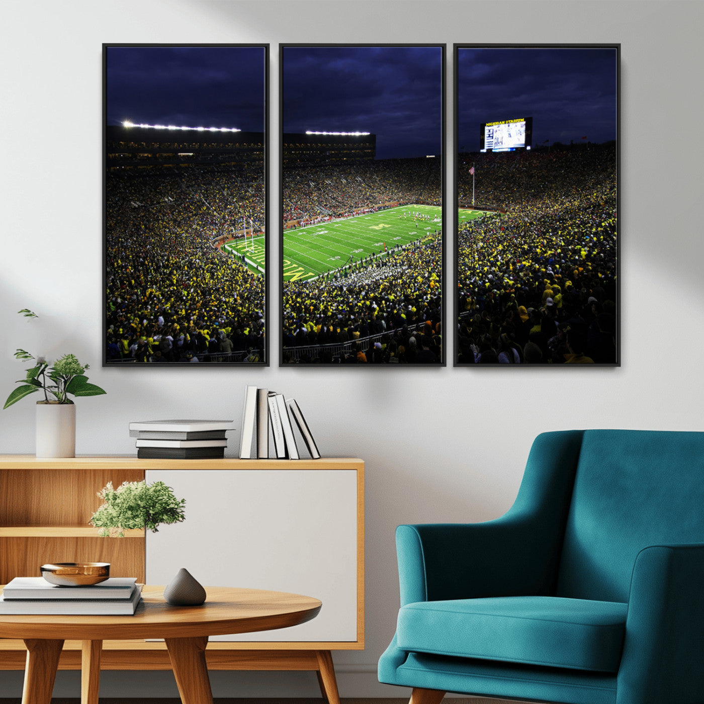 MGV-FC-48X32-3P - Michigan Wolverines Football Canvas Wall Decor, Football Team Print - Ann Arbor Michigan Stadium