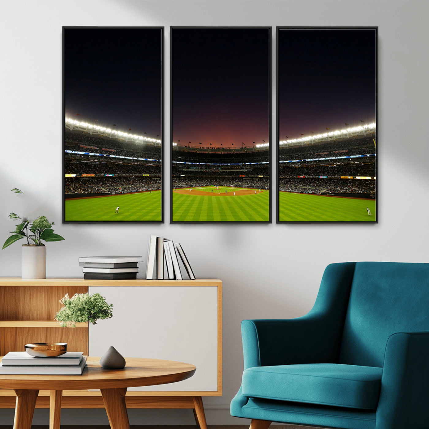 MGV-FC-48X32-3P - Yankee Stadium Night Game Triple Canvas, Yankee Stadium Canvas Wall Art - New York Yankees MLB Match