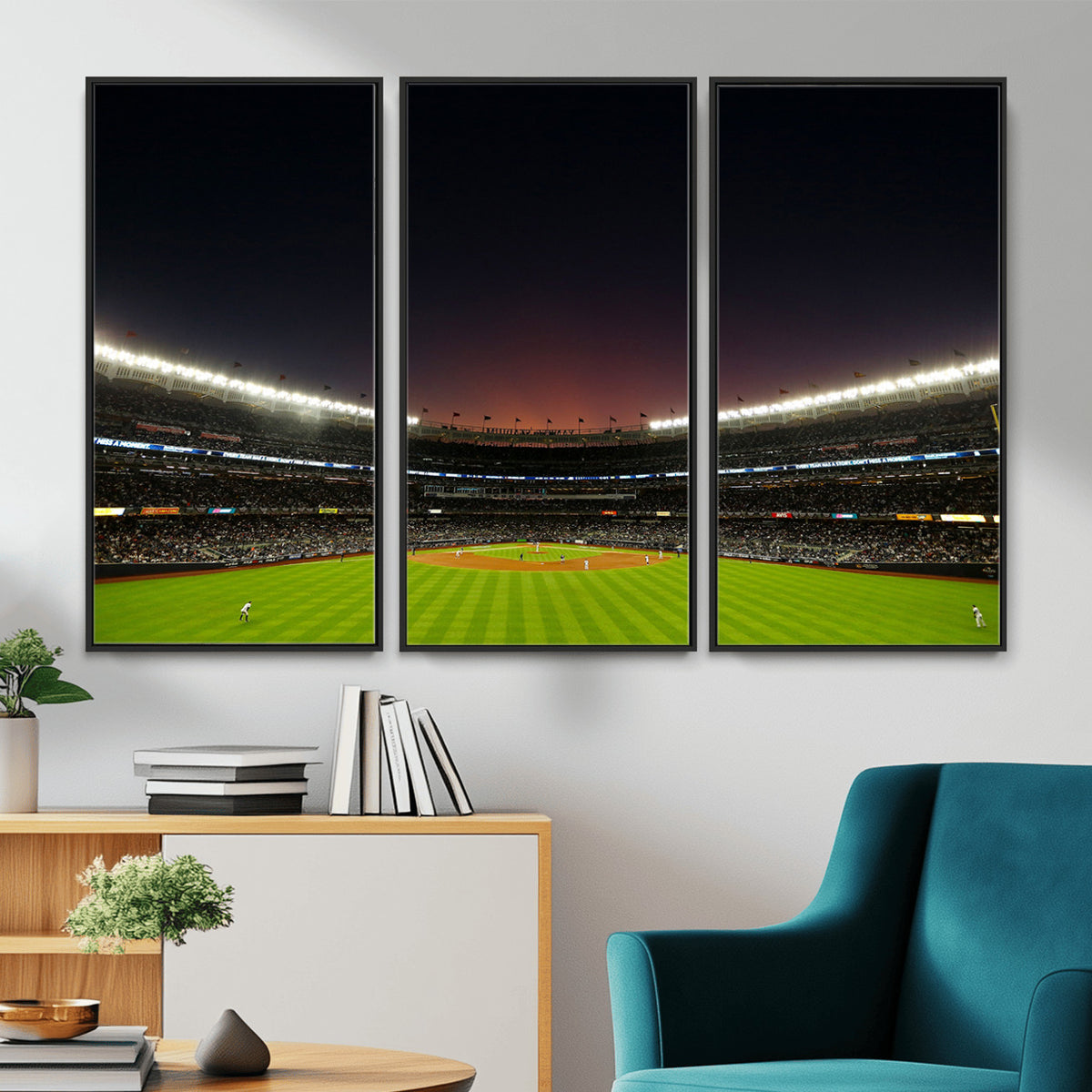 59138-MGV-CV-36X24 - Yankee Stadium Night Game Triple Canvas, New York Yankees Stadium Wall Art