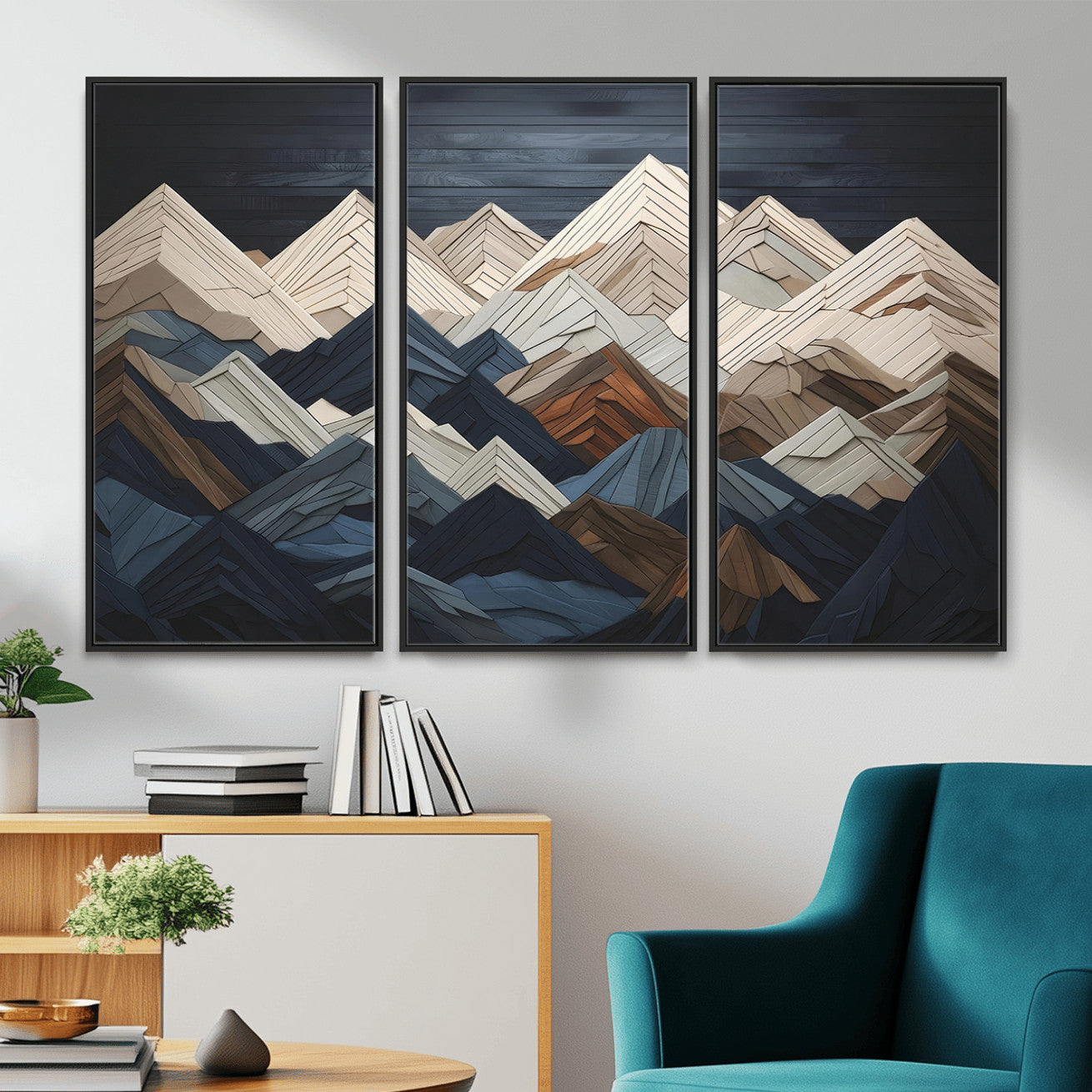 12896-MGV-CV-36X24 - Wood Mountain Range Wall Art - Ready to Hang 3-Piece Set for Modern Rustic Decor, Abstract Wooden