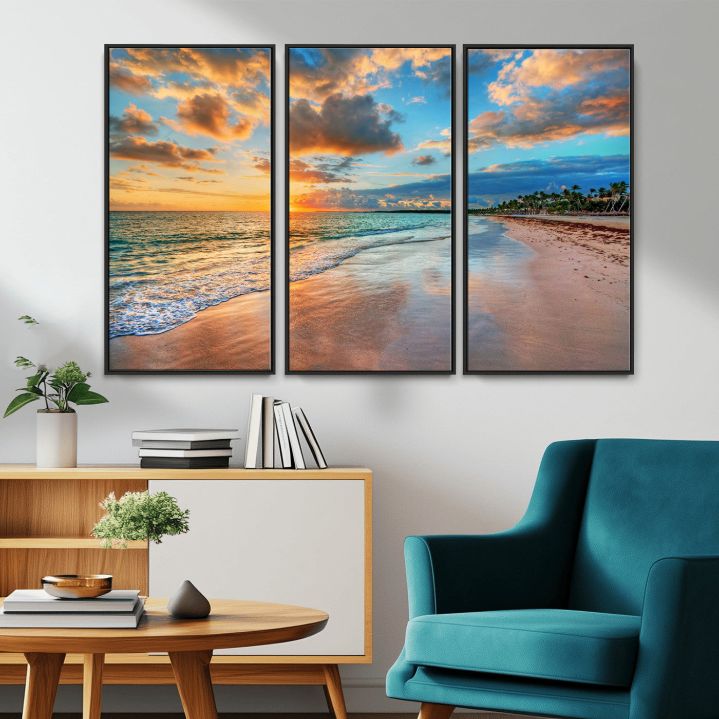 MGV-FC-48X32-3P - Serene Beach Sunset Wall Art | Coastal Ocean Canvas Print | Ready to Hang Tropical Decor for Home or