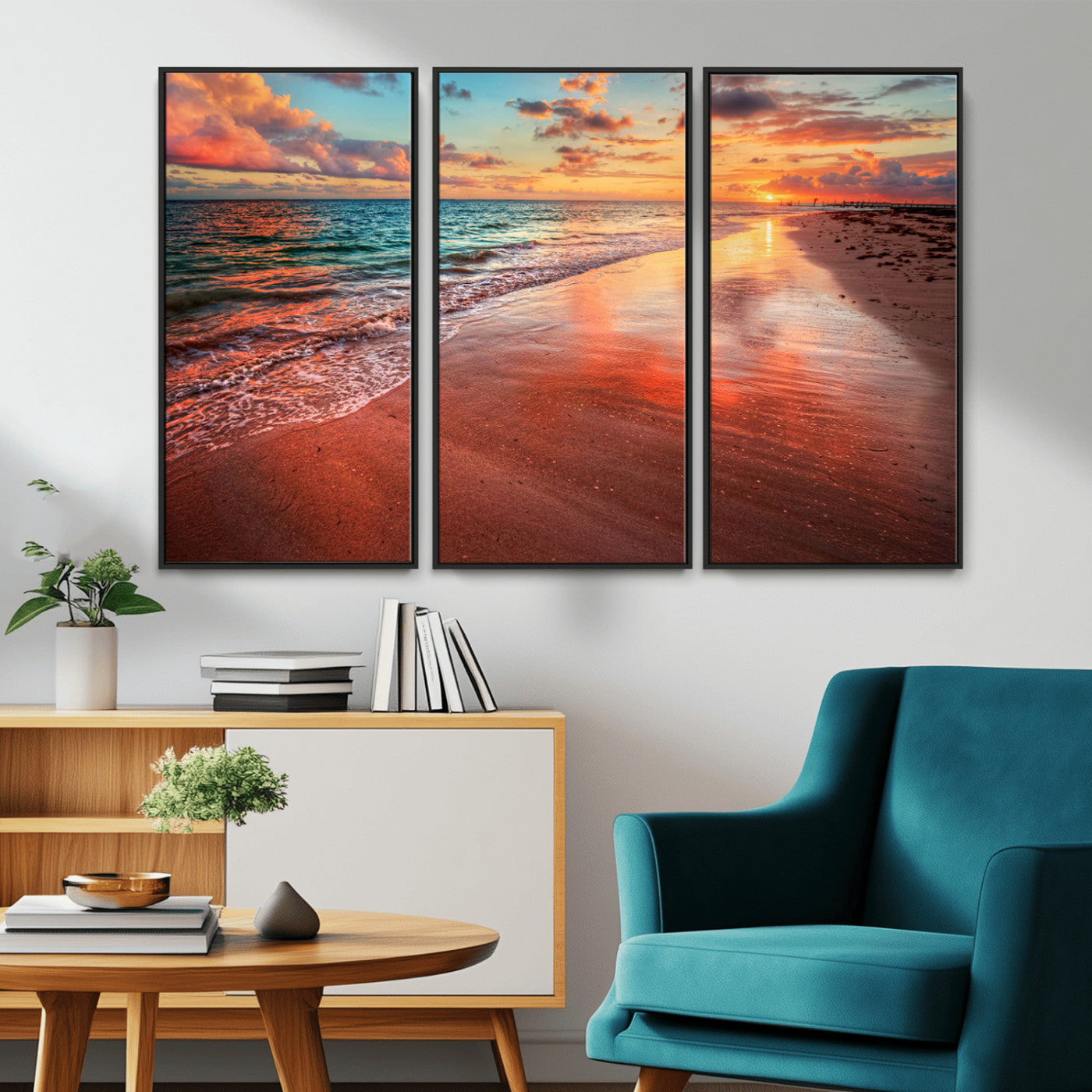 MGV-FC-48X32-3P - Sunset Beach Wall Art | Ocean Canvas Print | Coastal Wall Art | Tranquil Sunset Canvas Print