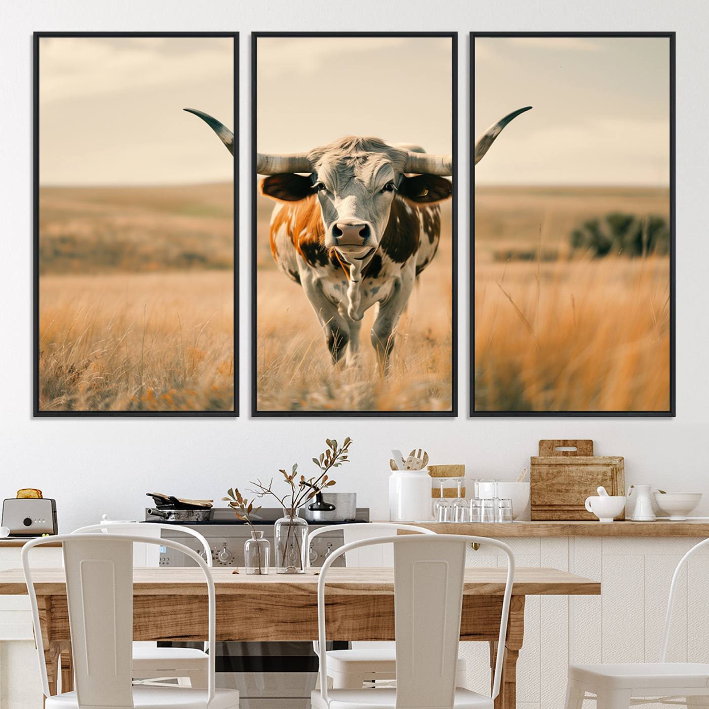 16580-MGV-CV-36X24-Texas Cow Longhorn Wall Art Canvas Print for Farm House Wall Decor, Farmhouse Cow Print Canvas Wall Art Print