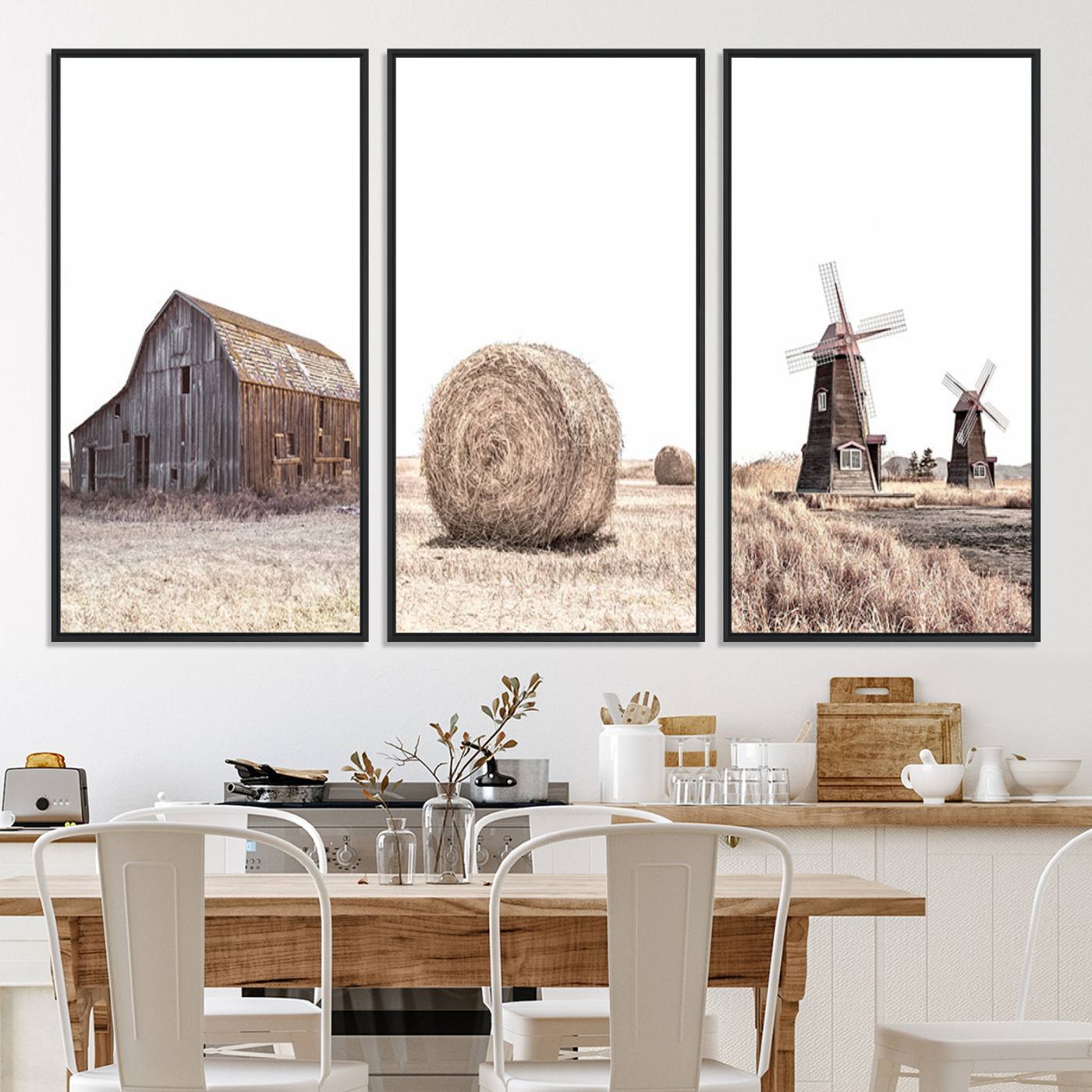 94971-MGV-CV-60X30-3P-Farm Prints Set, Set of 3 Farmhouse Wall Art, Country House Decor