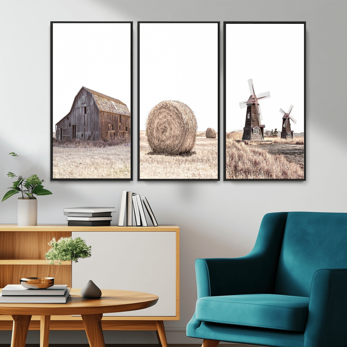 MGV-FC-48X32-3P - Farm Prints Set, Set of 3 Farmhouse Wall Art, Country House Decor, Barn Print, Wheat Print,