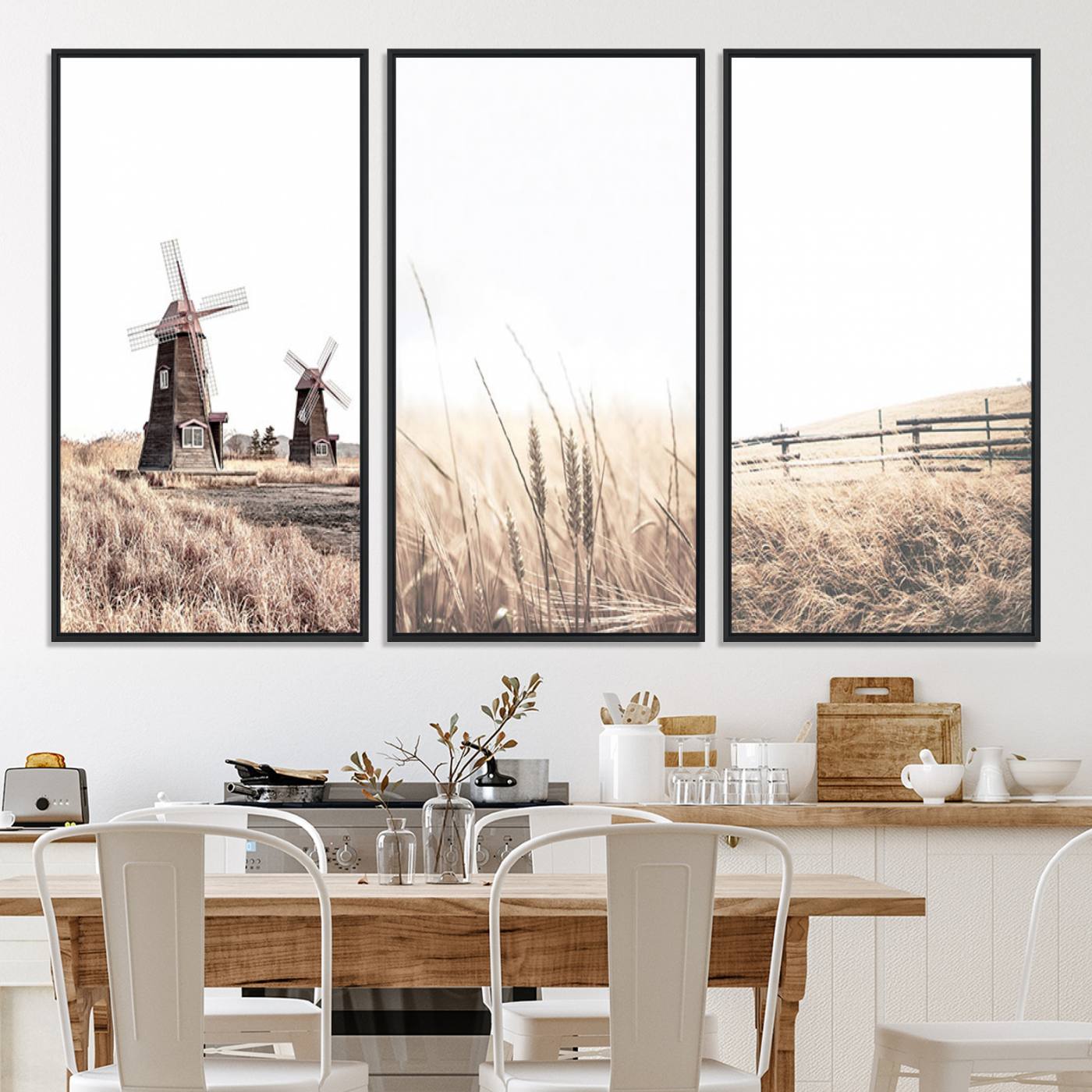 56649-MGV-CV-60X30-3P-Farm Prints Set, Farmhouse Wall Art Canvas, Country House Decor, Country House Decor, Barn Print, Wheat Print
