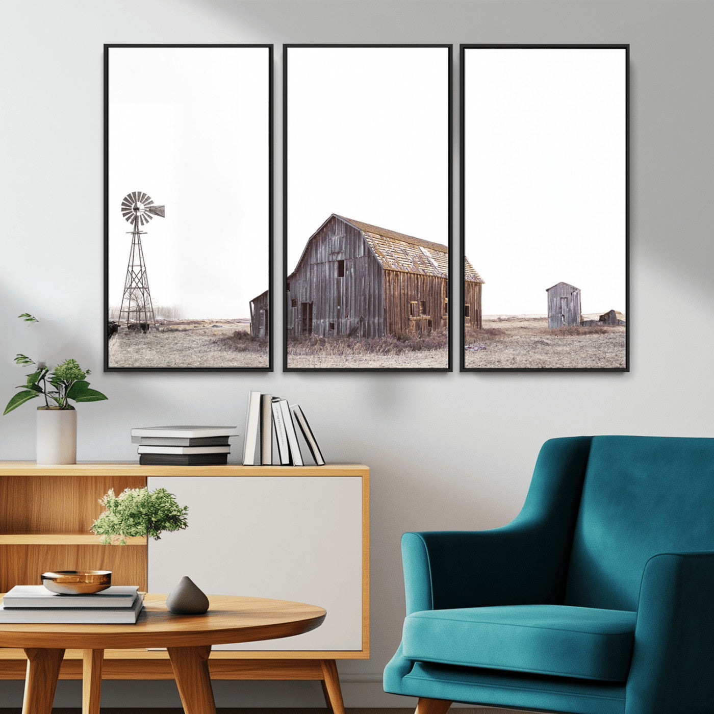-Set of 3 Rustic Farmhouse Wall Art Prints – Country Barn, Wheat Field, and Farm Landscape for Cozy