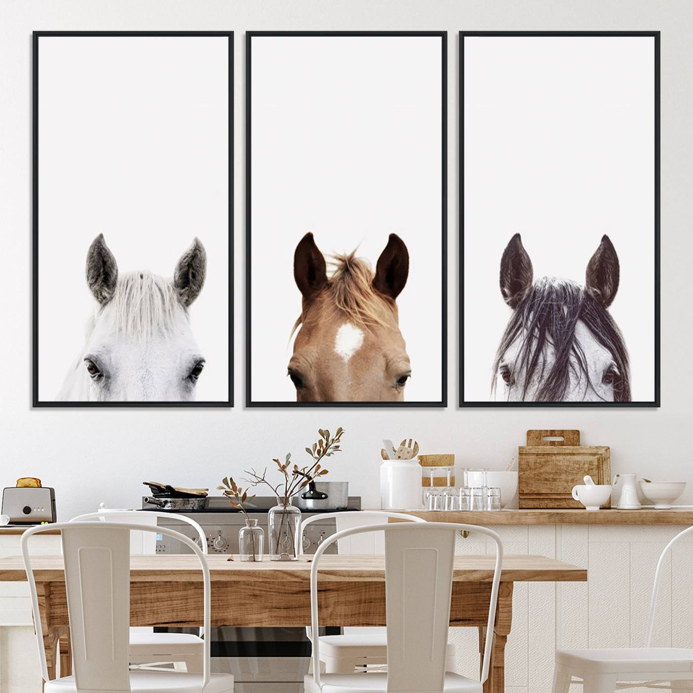 59160-MGV-CV-60X30-3P-Horse Prints Set, Set of 3 Horse Wall Art, Horses Portraits, Farmhouse Wall Art, Farm Animals Canvas, Animals Portraits Set, Horse Poster