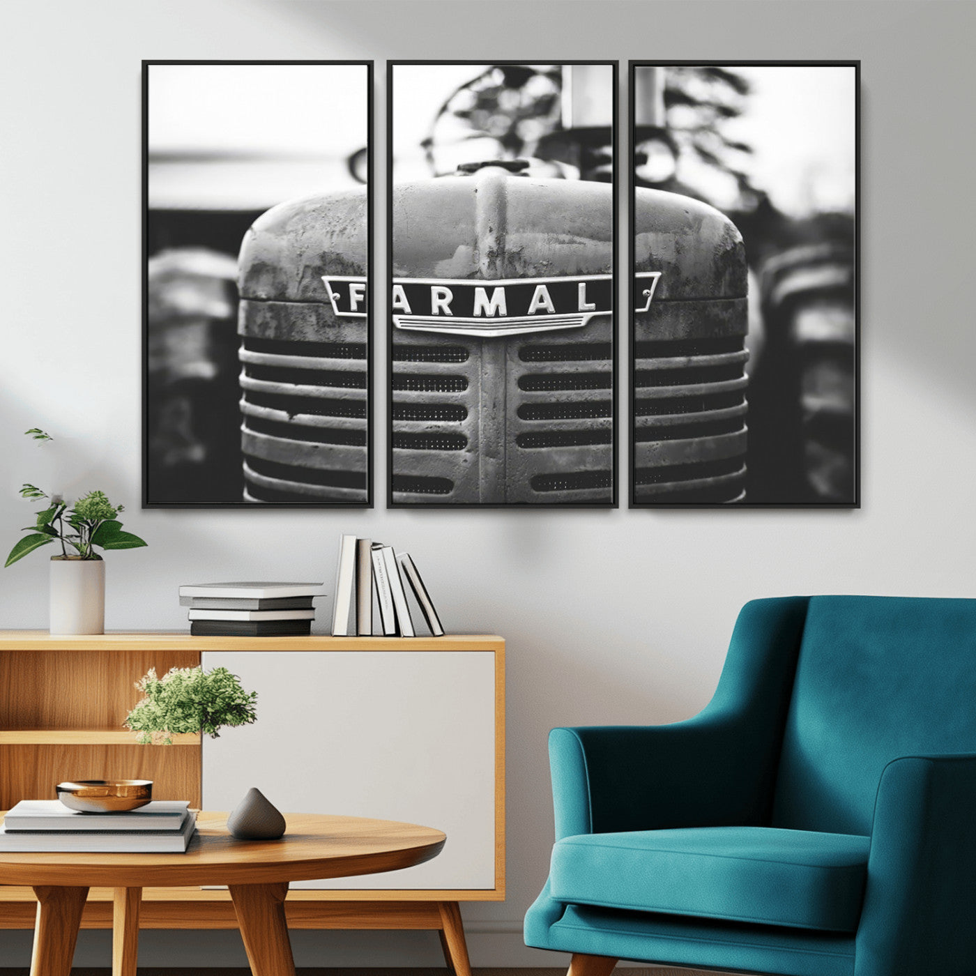 MGV-FC-48X32-3P - Vintage Farmall Tractor Wall Art Canvas Print, Rustic Farmhouse Decor Ready to Hang