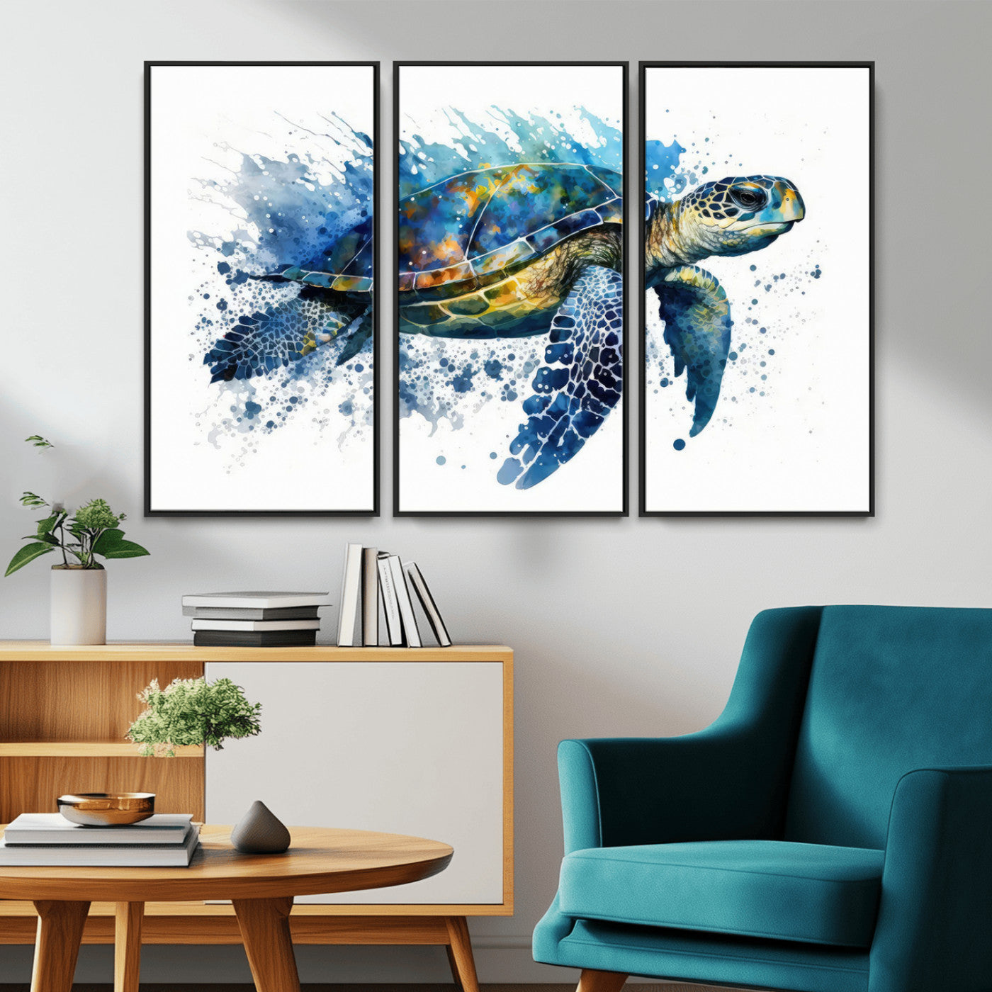 MGV-FC-48X32-3P - Watercolor Turtle Wall Art Canvas Print for Decoration