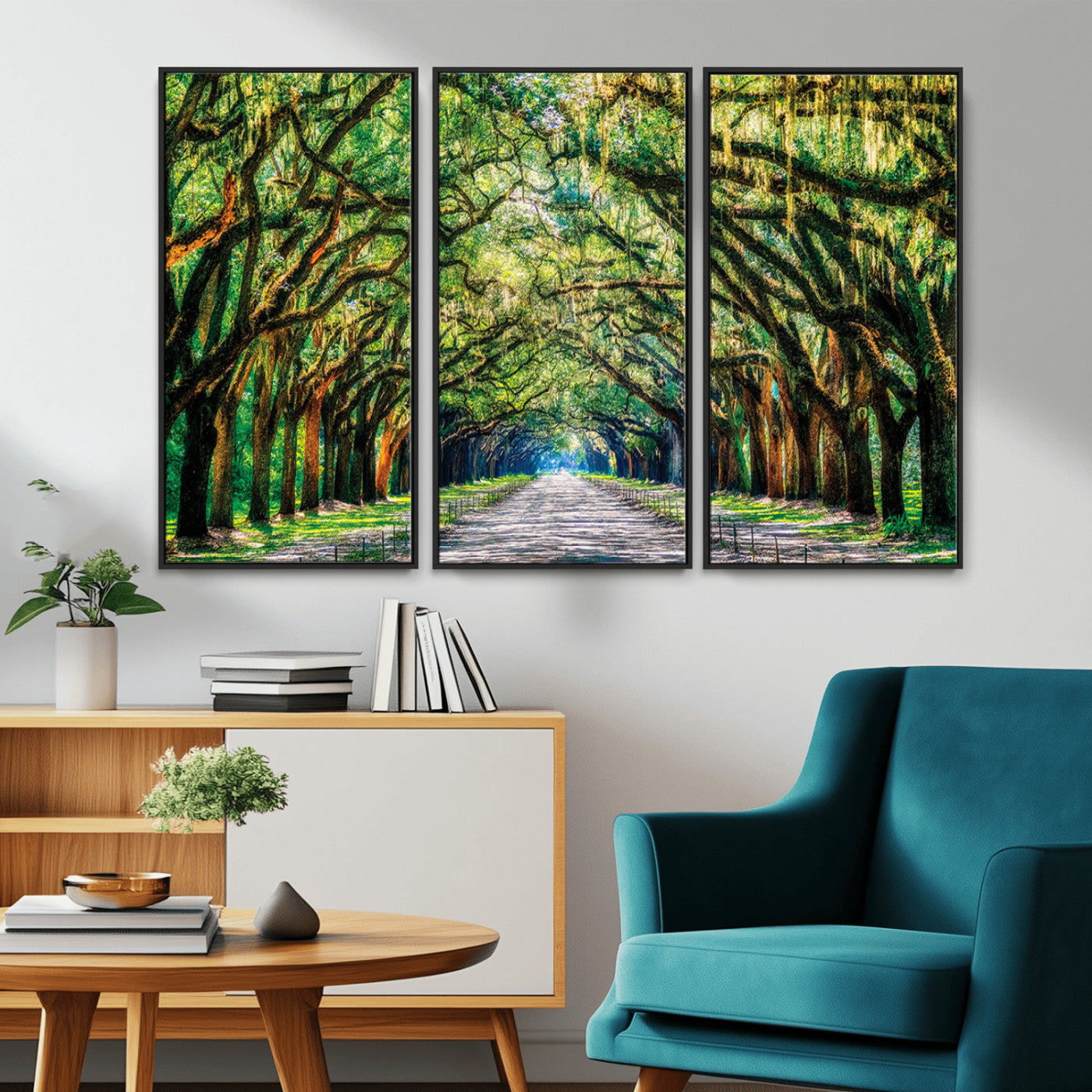 MGV-FC-48X32-3P - Serene Tree Tunnel Wall Art Canvas Print – Pathway Under Canopy of Lush Green Trees, Nature-Inspired