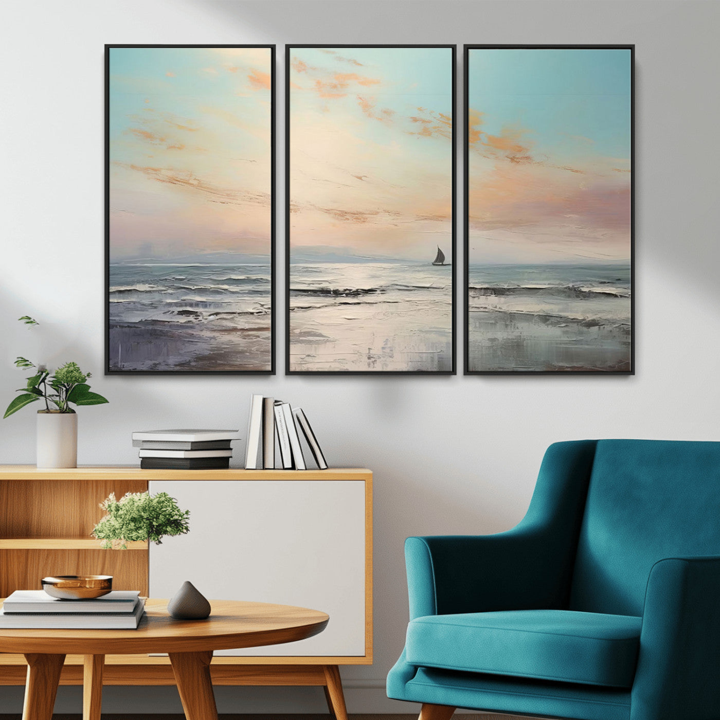 MGV-FC-48X32-3P - Abstract Ocean Wall Art -  Boat Wall Art Canvas Print