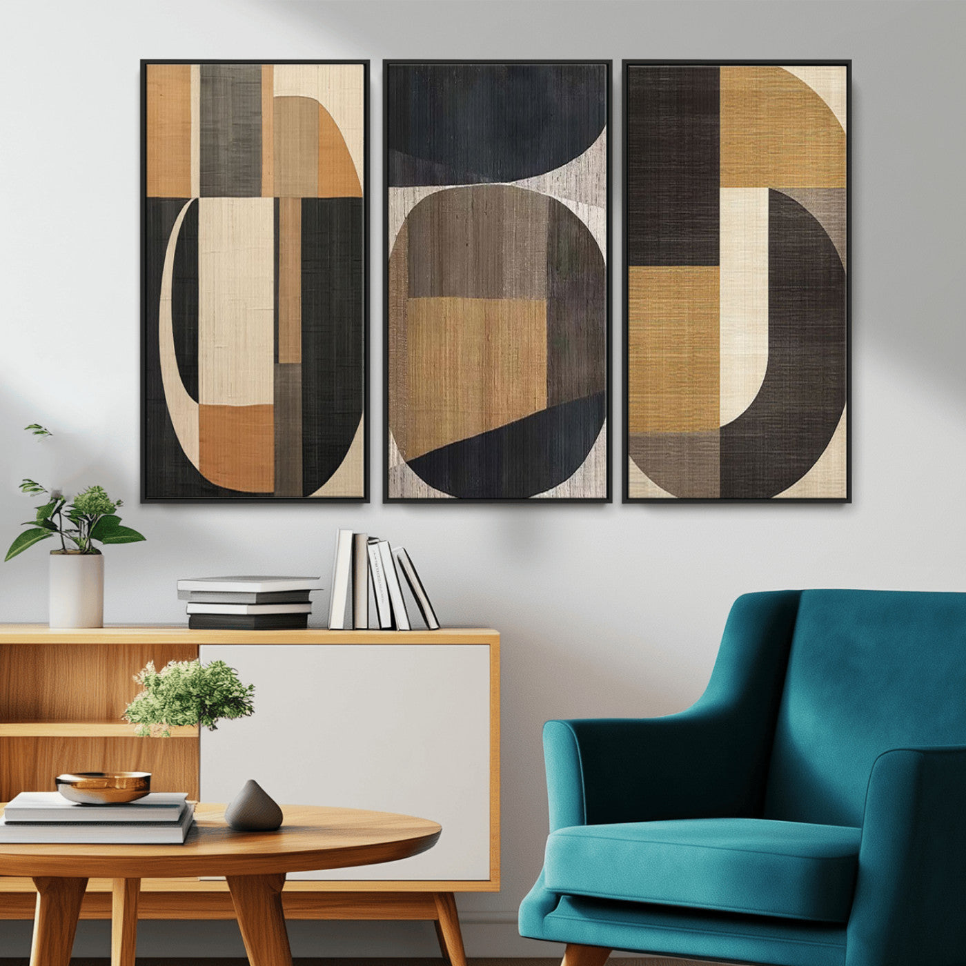 MGV-FC-48X32-3P - Modern Brown Wabi Sabi Abstract Wall Art Canvas Print Set, Minimalist Wall Art
