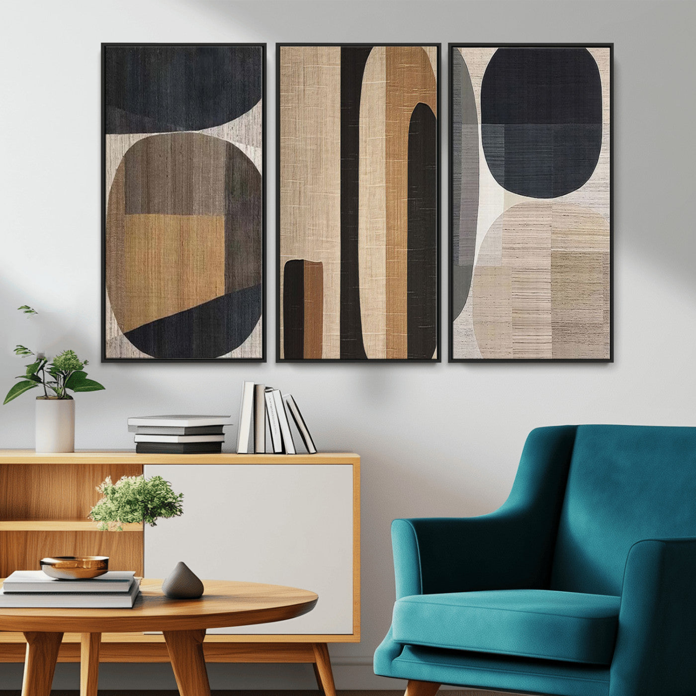 MGV-FC-48X32-3P - Abstract Minimalist Canvas Wall Art - Neutral Geometric Modern Boho Decor, Minimalist Brown Wabi