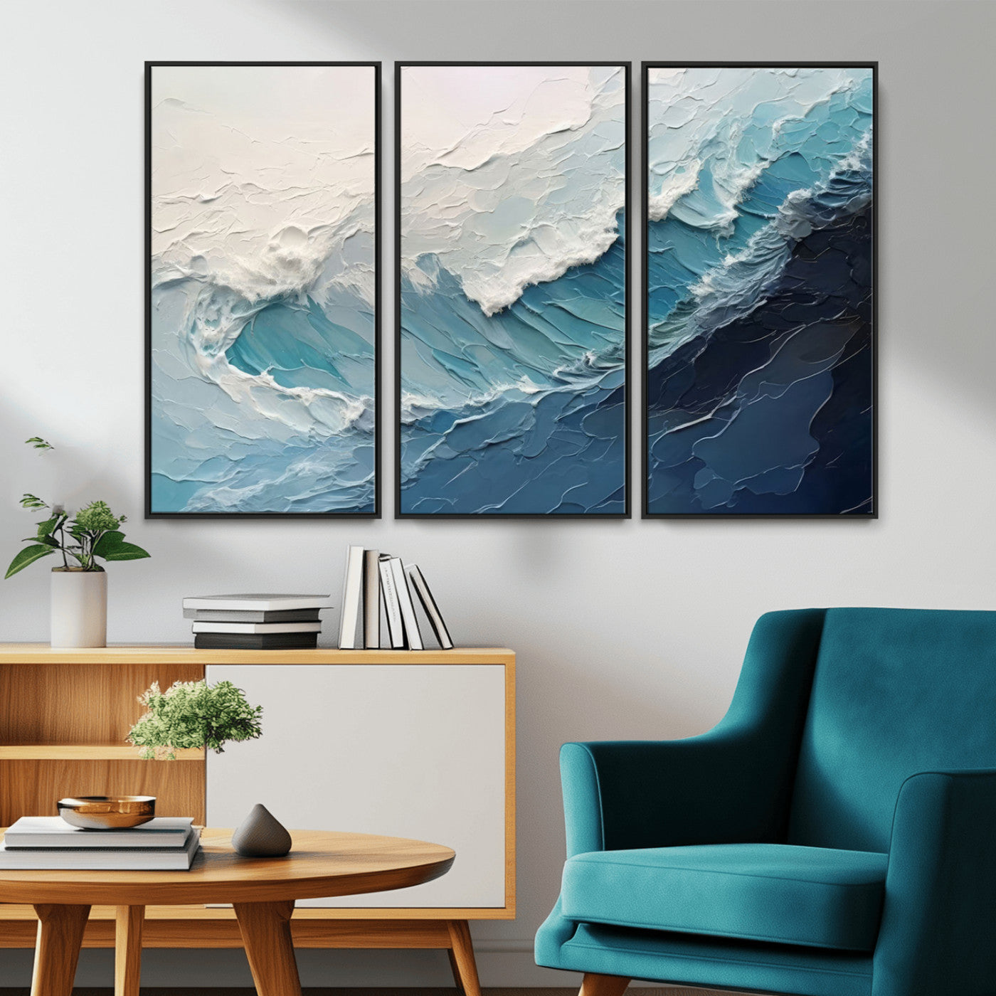 MGV-FC-48X32-3P - Ocean Wave Canvas Wall Art Print - Coastal Wall Decor for Living Room - Large Ocean Wave Wall Art