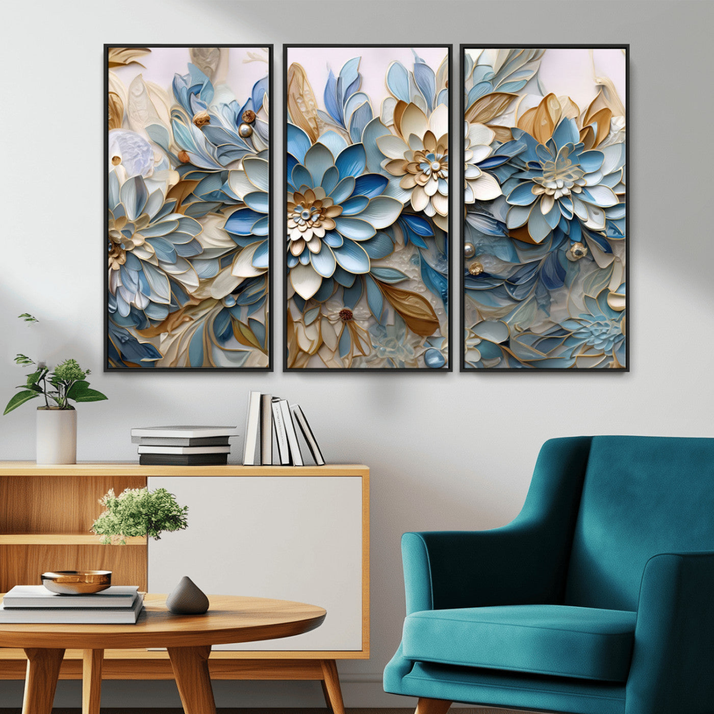 MGV-FC-48X32-3P - Blu Abstract Flower Wall Art Canvas Print
