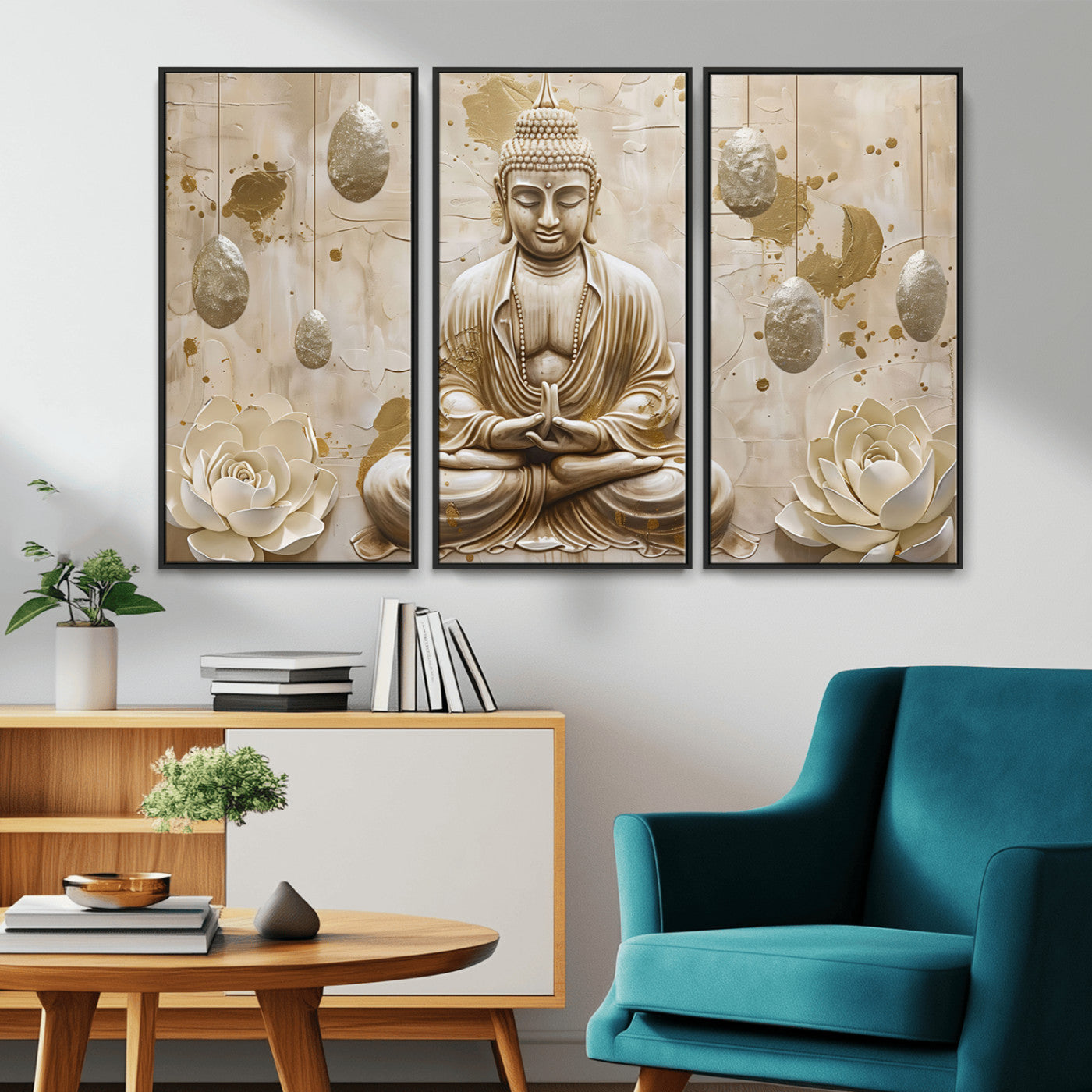 MGV-FC-48X32-3P - Serene Buddha Wall Art | Yoga Room Decor and Meditation Wall Art Print | Framed and Ready to Hang