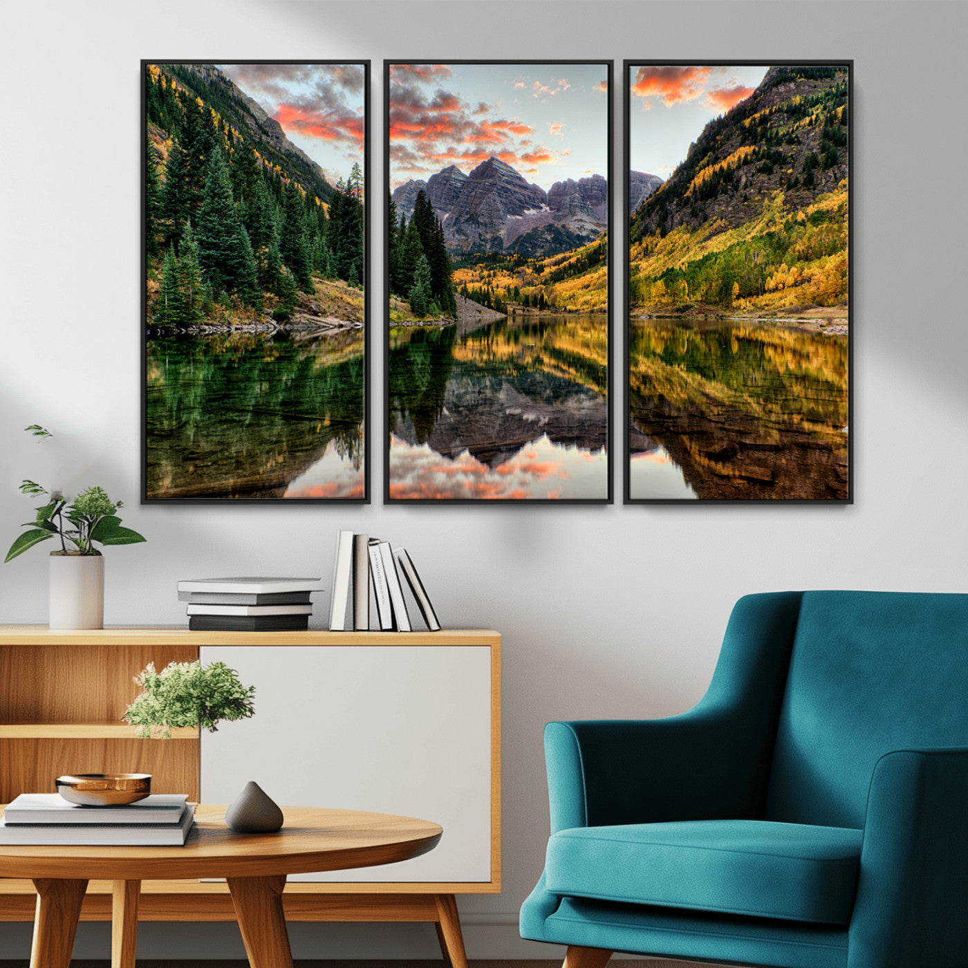 MGV-FC-48X32-3P - Maroon Bells Wall Art - Scenic Canvas Print of Maroon Bells in Autumn for Elegant Home or Office