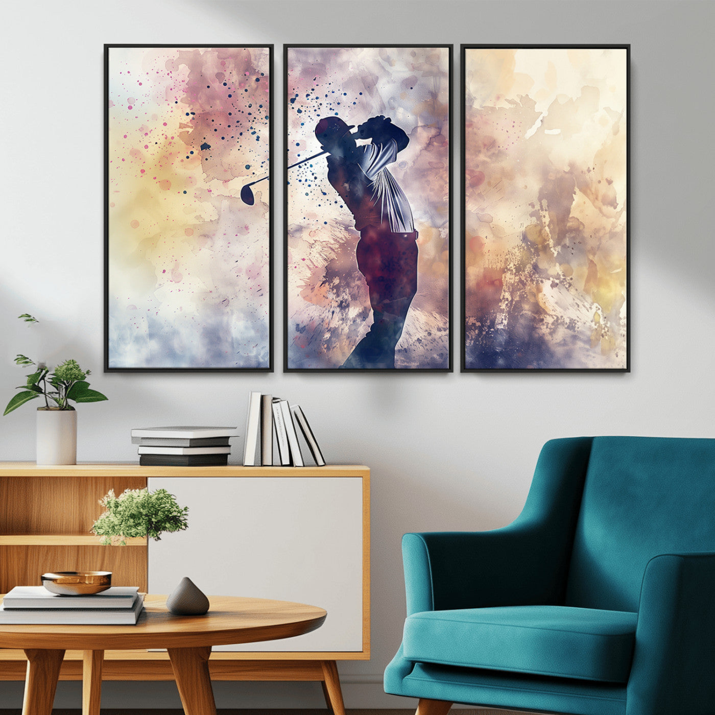 MGV-FC-48X32-3P - Abstract Watercolor Golf Player Wall Art Canvas Print