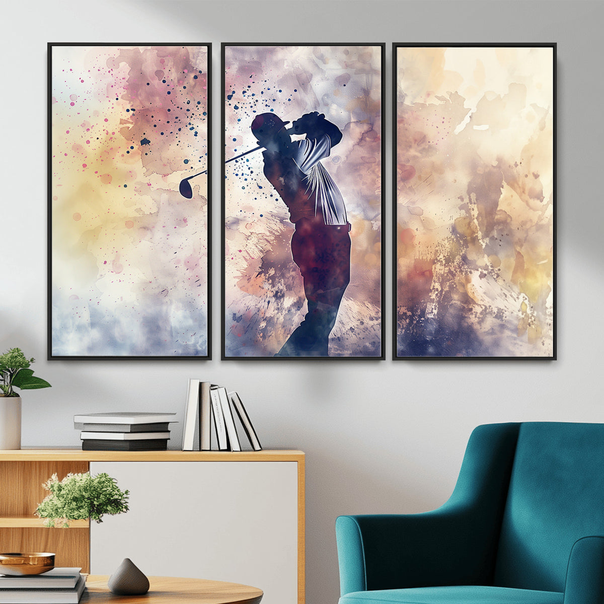10848-MGV-CV-36X24 - Abstract Watercolor Golf Player Wall Art Canvas Print
