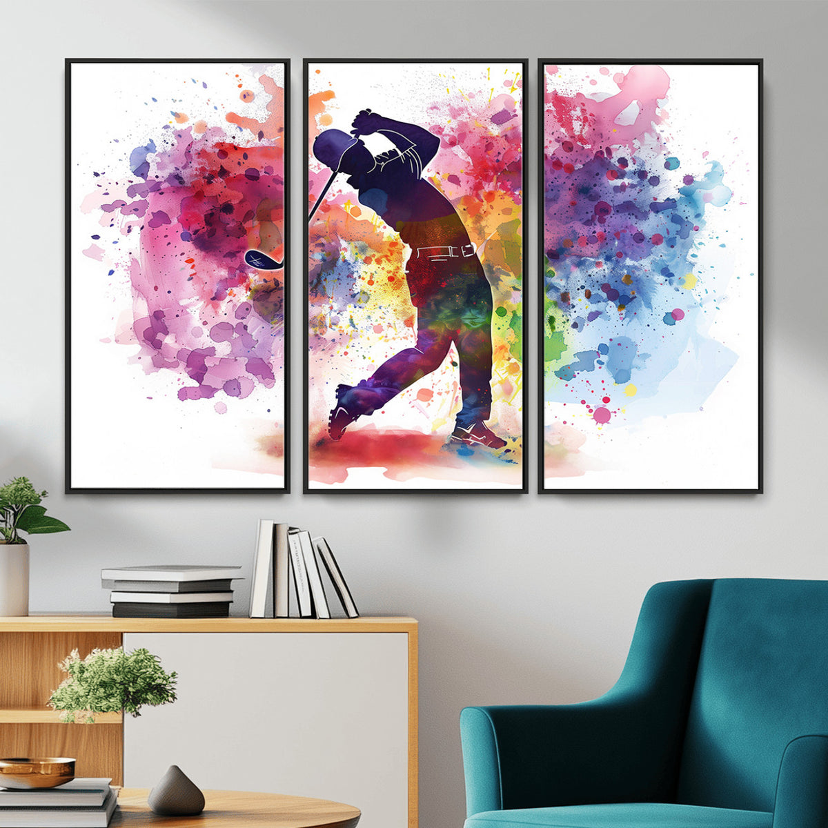 66537-MGV-CV-36X24 - Colorful Golfer Swing Wall Art Canvas Print, Ready to Hang