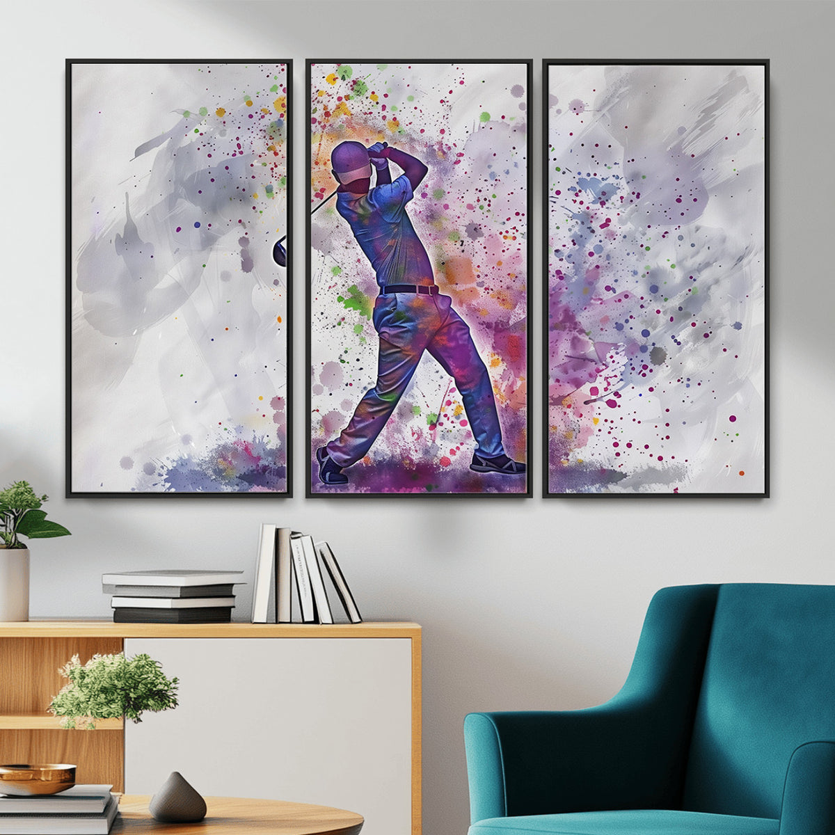 60116-MGV-CV-36X24 - Watercolor Golf Swing Wall Art Canvas Print, Vibrant, Framed and Ready to Hang